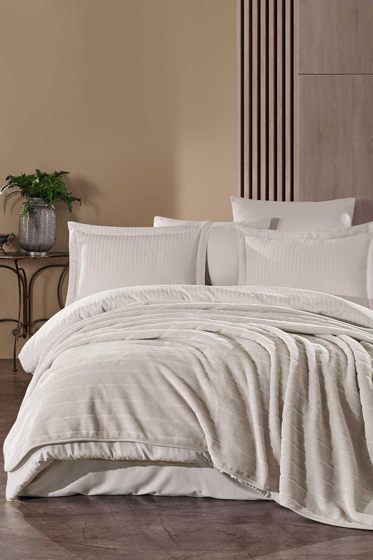 Embos Kürk Battaniye Çift Kişilik Noa Ekru - Elart Home