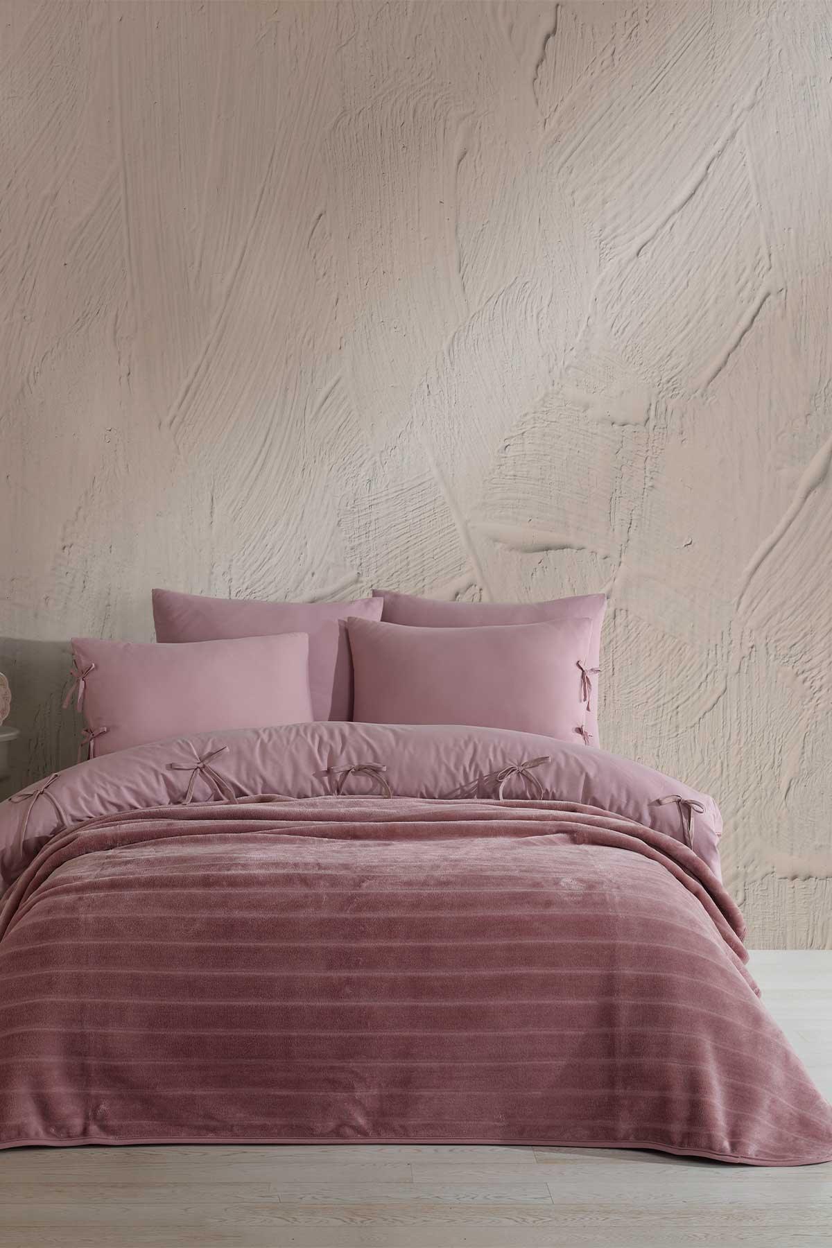 Embos Kürk Battaniye Çift Kişilik Noa Gülkurusu - Elart Home