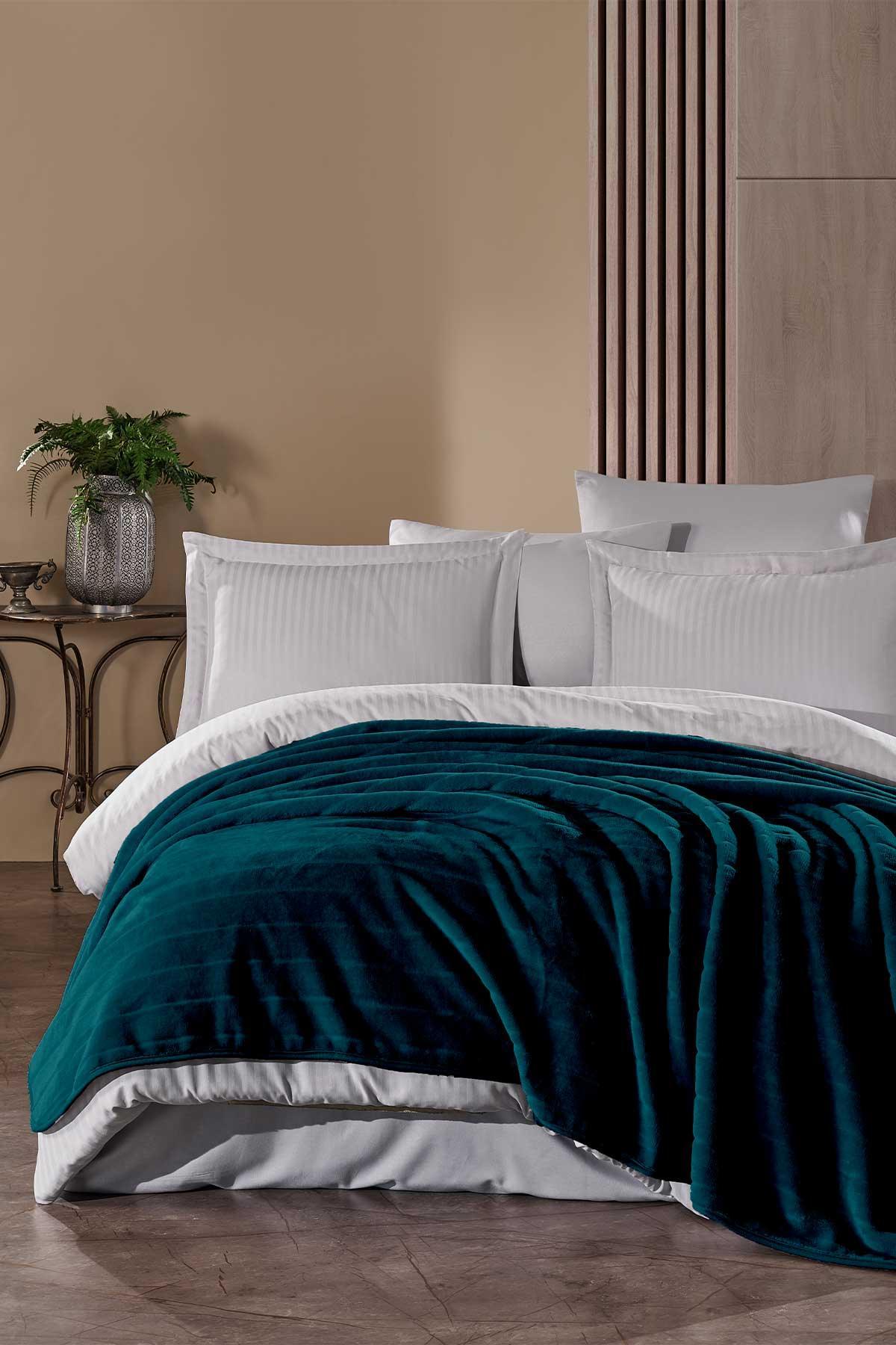 Embos Kürk Battaniye Çift Kişilik Noa Zümrüt Yeşili - Elart Home