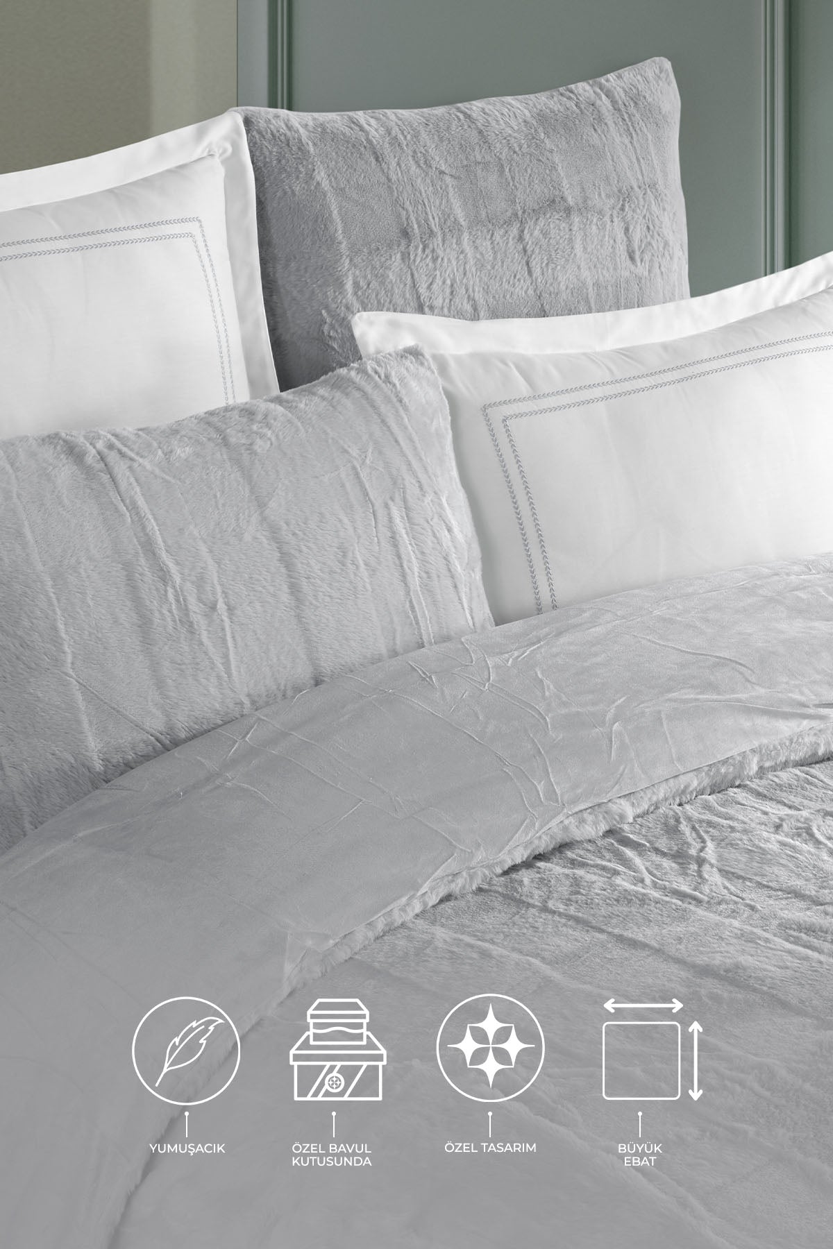 ELART Lena Comfort Set Uyku Seti Çift Kişilik 3 Parça (230x240 cm) Gri
