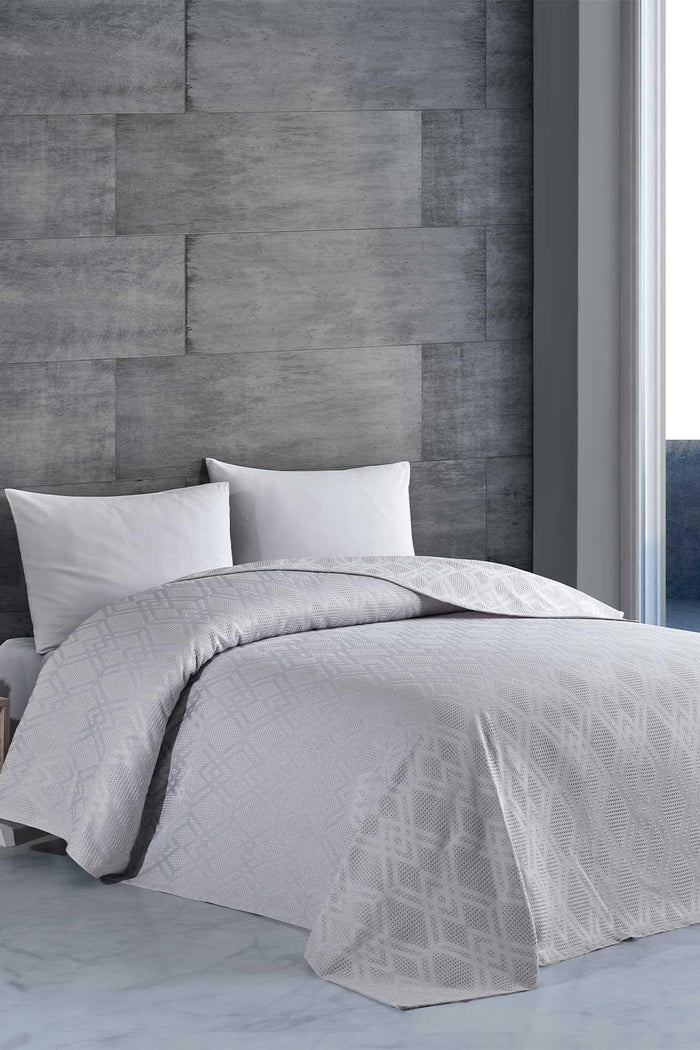 Maria Çok Amaçlı Pamuklu Pike&Yatak Örtüsü Gümüş (150x200cm) - Elart Home