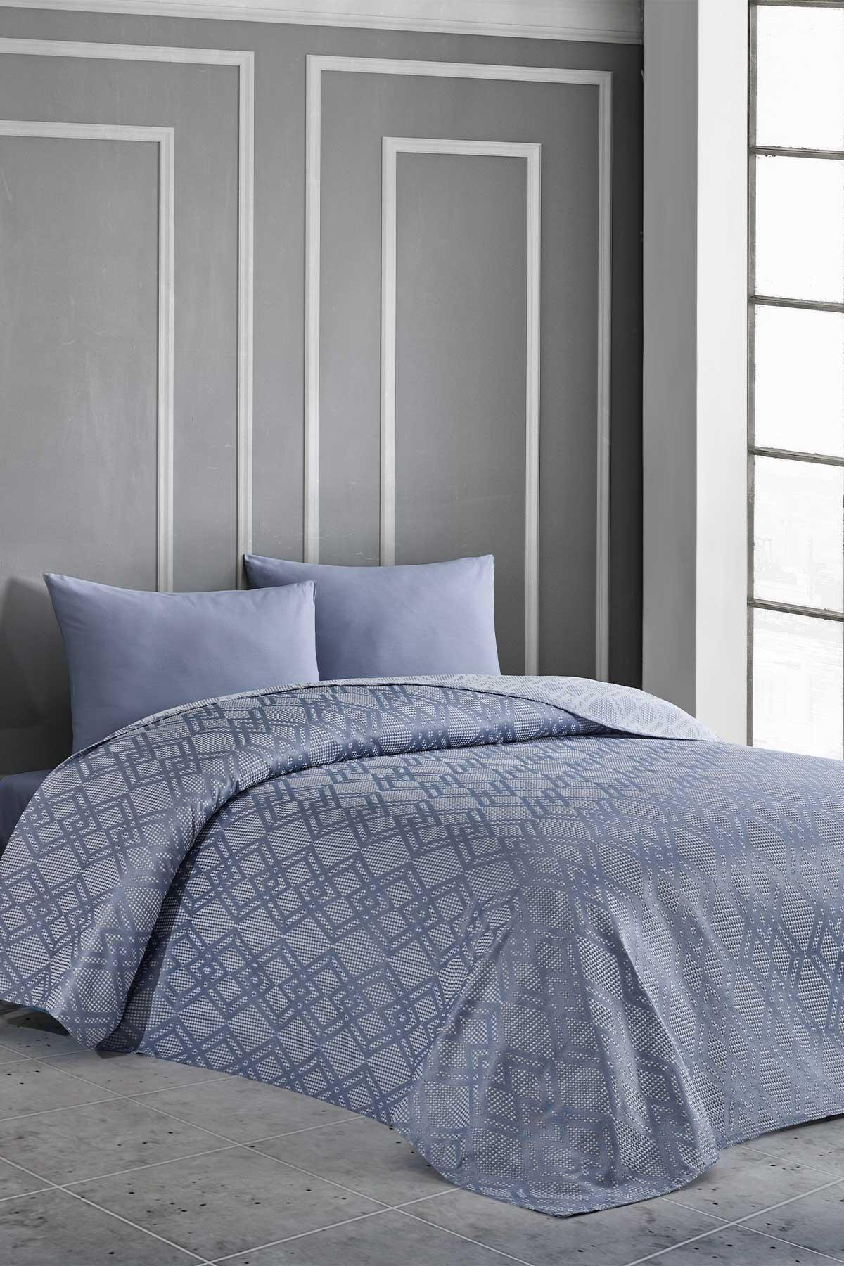 Maria Çok Amaçlı Pamuklu Pike&Yatak Örtüsü Mavi (150x200cm) - Elart Home