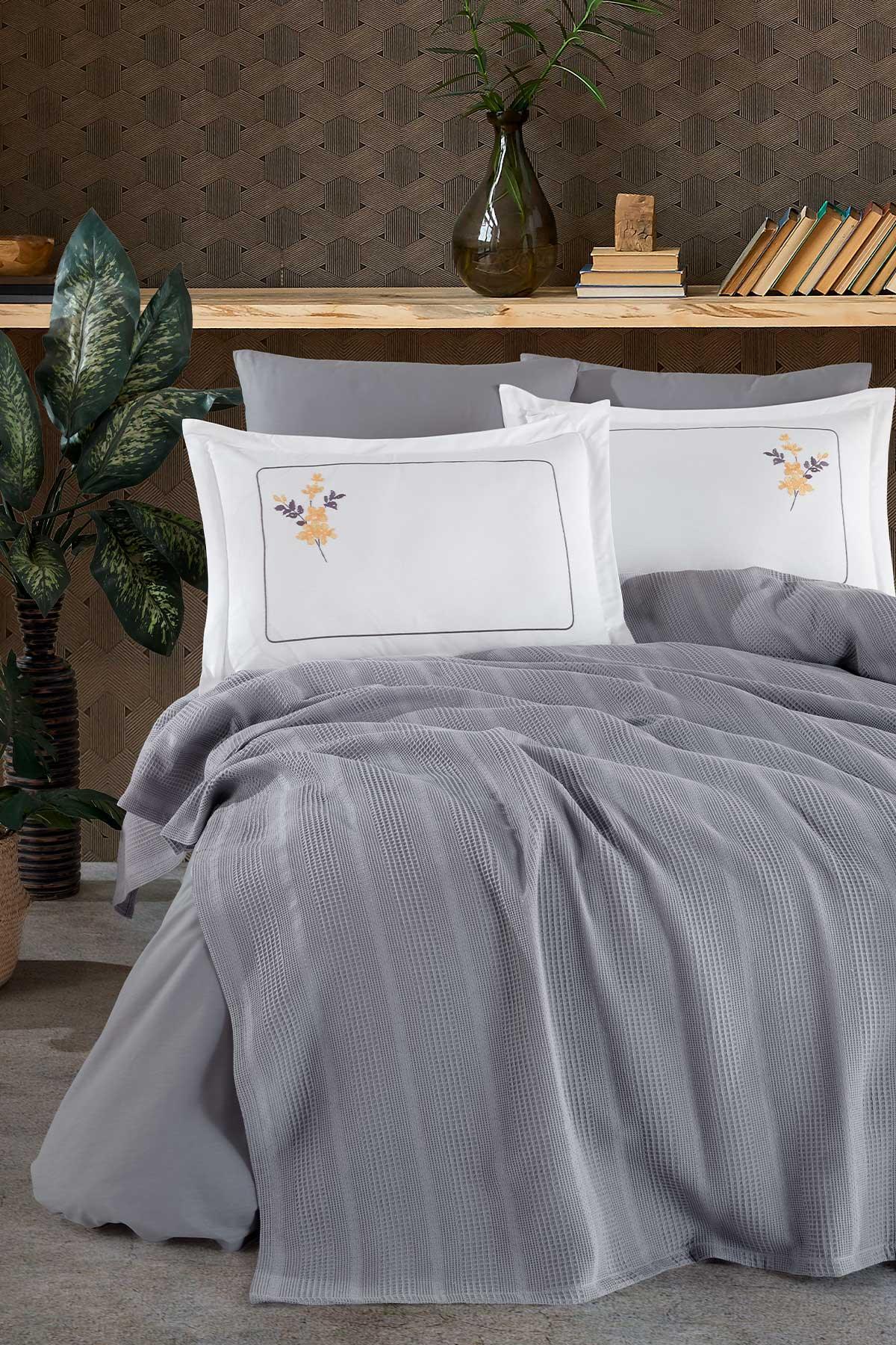 Molly Pamuklu Pike Çift Kişilik Gri (210x230 cm) - Elart Home