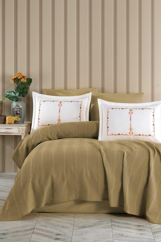 Molly Pamuklu Pike Tek Kişilik Haki (160x230 cm) - Elart Home