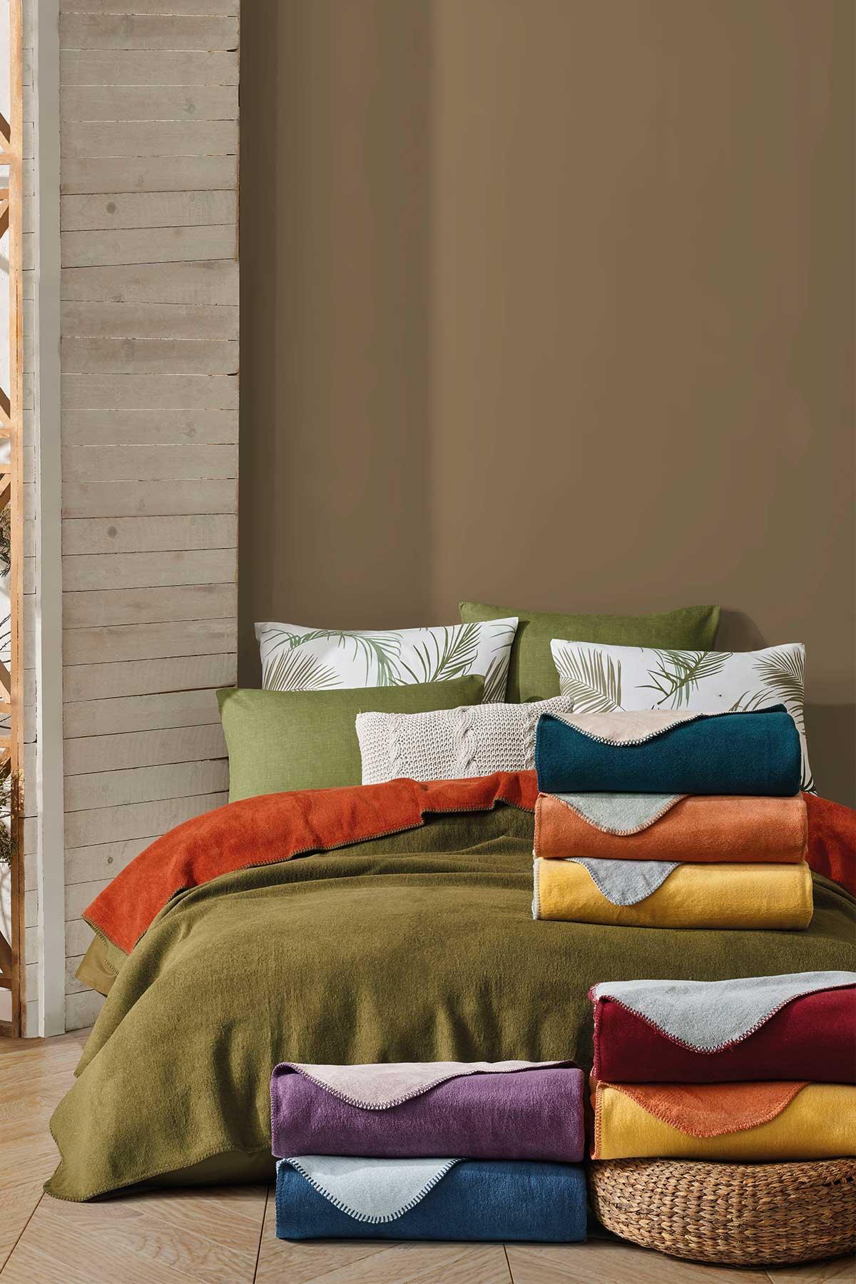 Pamuk Battaniye Elegant Haki- Çift Kişilik (200x220cm) - Elart Home