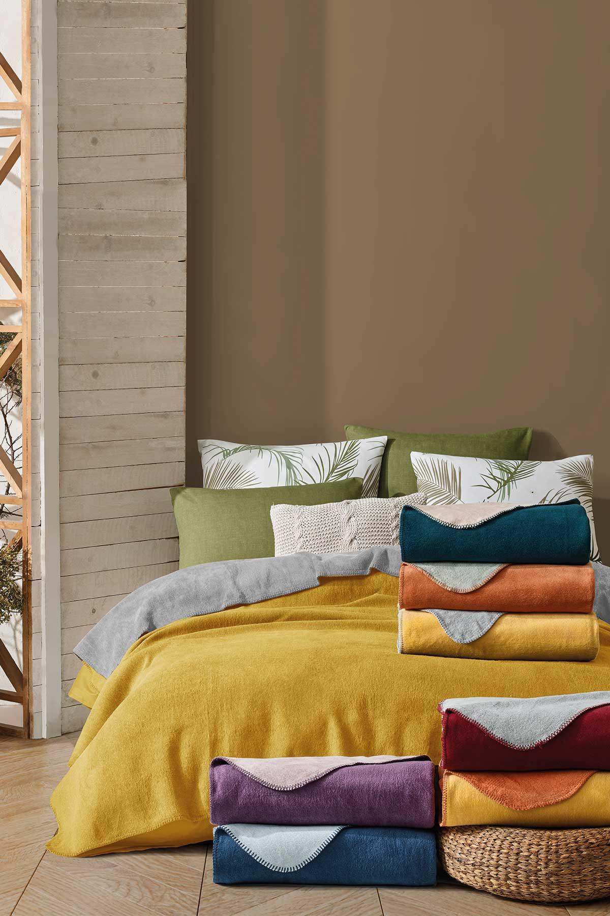 Pamuk Battaniye Elegant Sarı-Gri Tek Kişilik (150x220cm) - Elart Home