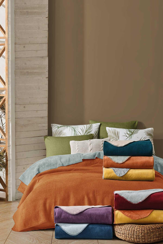 Pamuk Battaniye Elegant Tarçın-Mint Çift Kişilik (200x220cm) - Elart Home