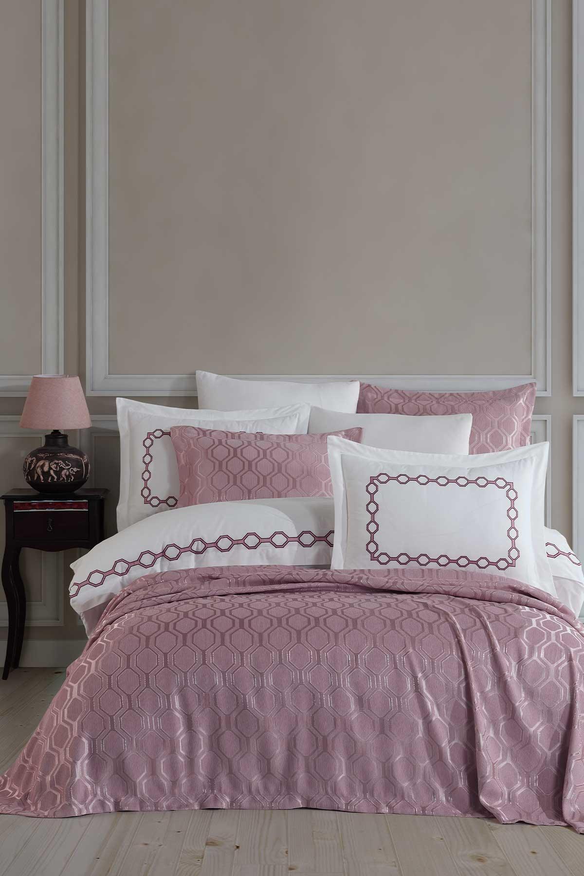 Pamuk Nevresimli Şönil Yatak Örtüsü Seti 9 Parça Andrea Gülkurusu - Elart Home