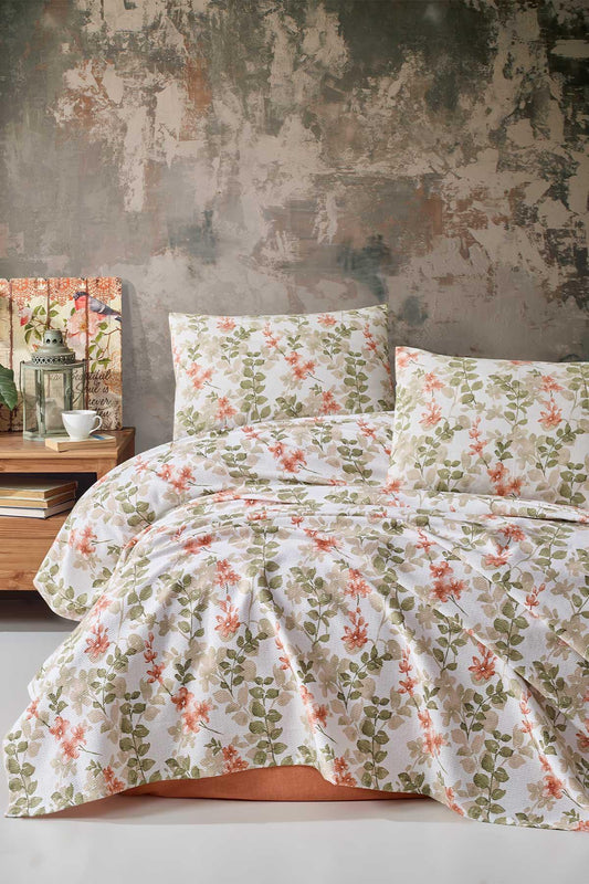 Pamuk Pike Çift Kişilik Flores Pudra - Elart Home