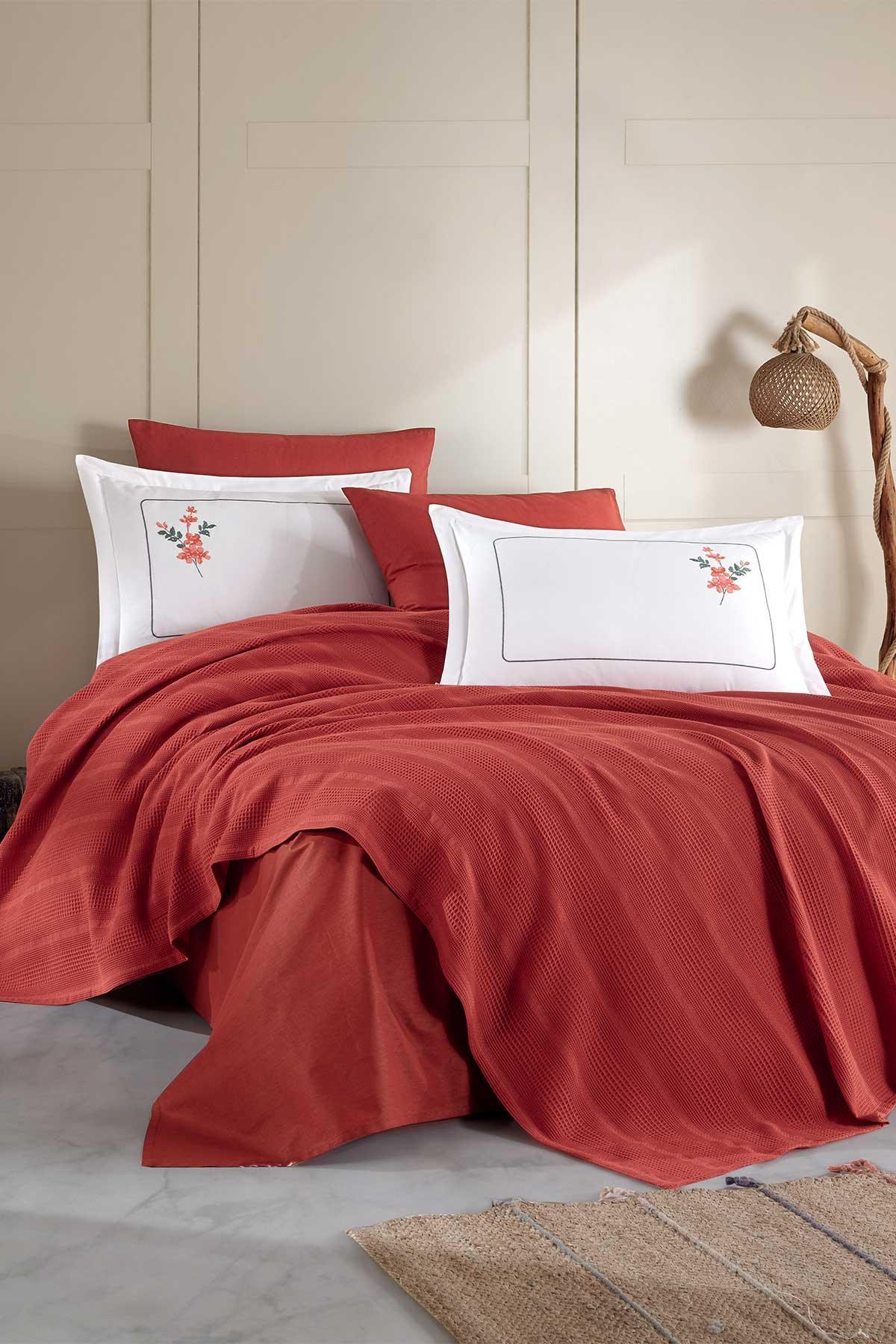 Pamuk Pike Seti Çift Kişilik 6 Parça Flores Tarçın - Elart Home