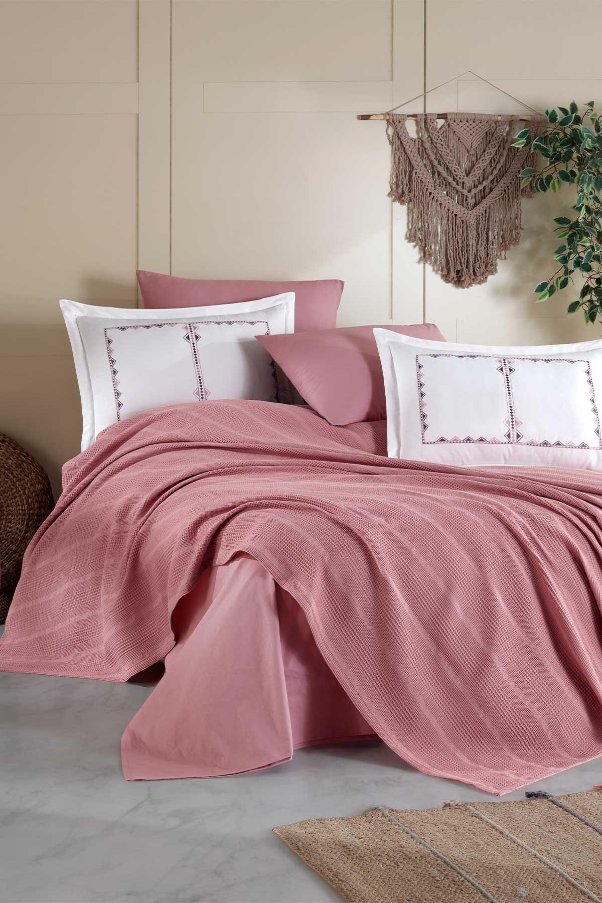 Pamuk Pike Seti Çift Kişilik 6 Parça Marcia Gülkurusu - Elart Home