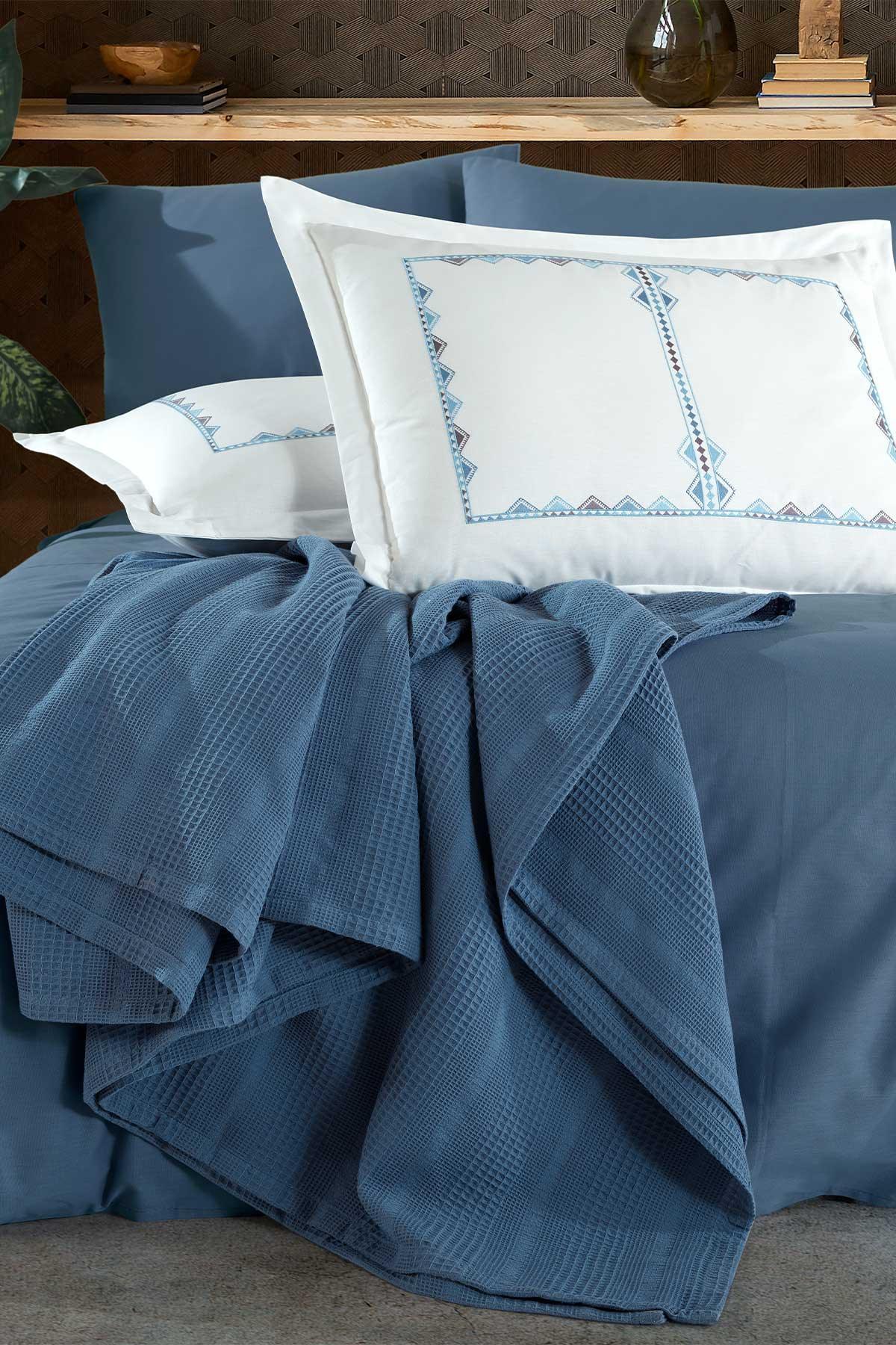 Molly Pamuklu Pike Çift Kişilik Mavi (210x230 cm) - Elart Home