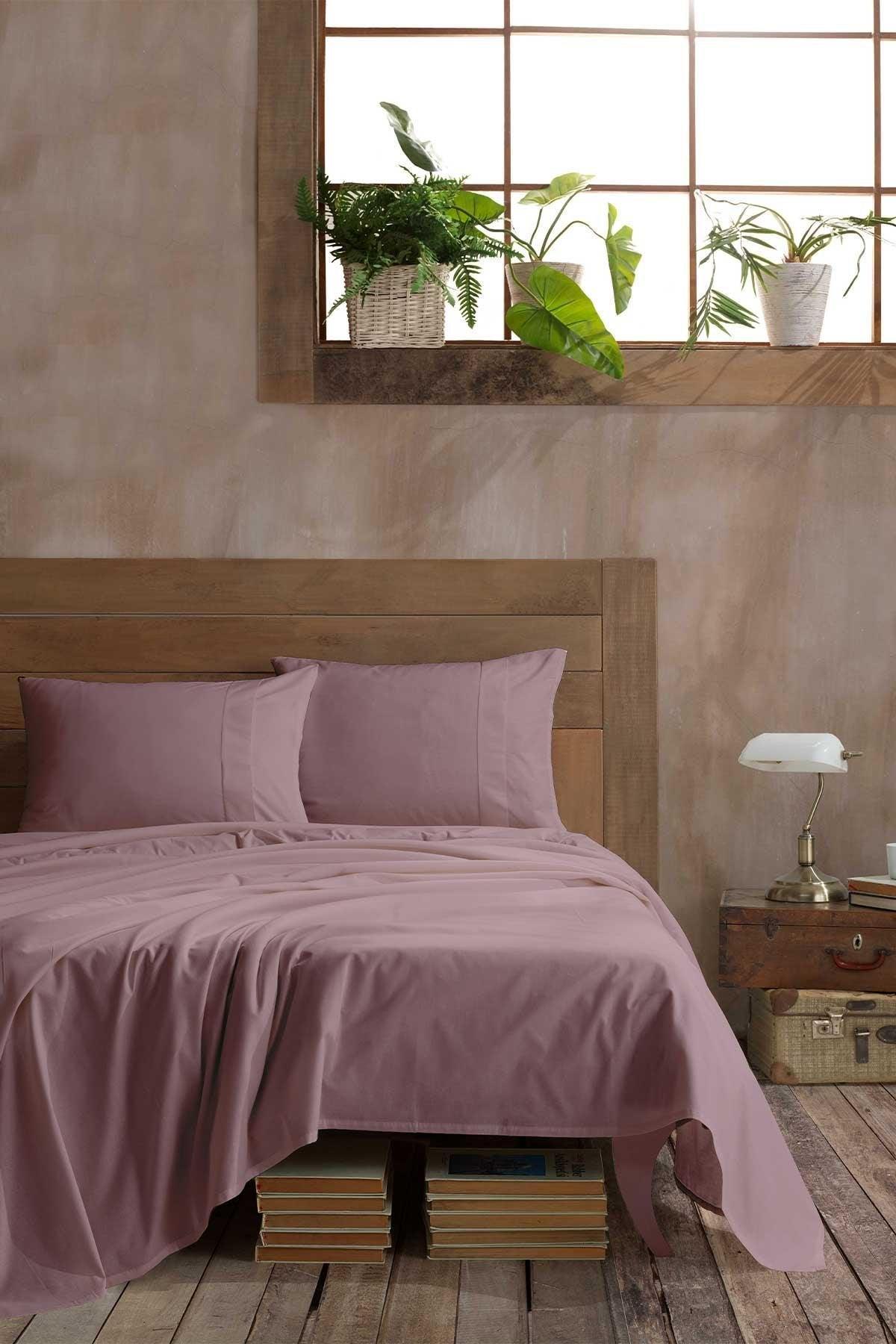 Ranforce Pamuk Çarşaf Seti Çift Kişilik %100 Doğal Pamuk 3 Parça Gülkurusu - Elart Home