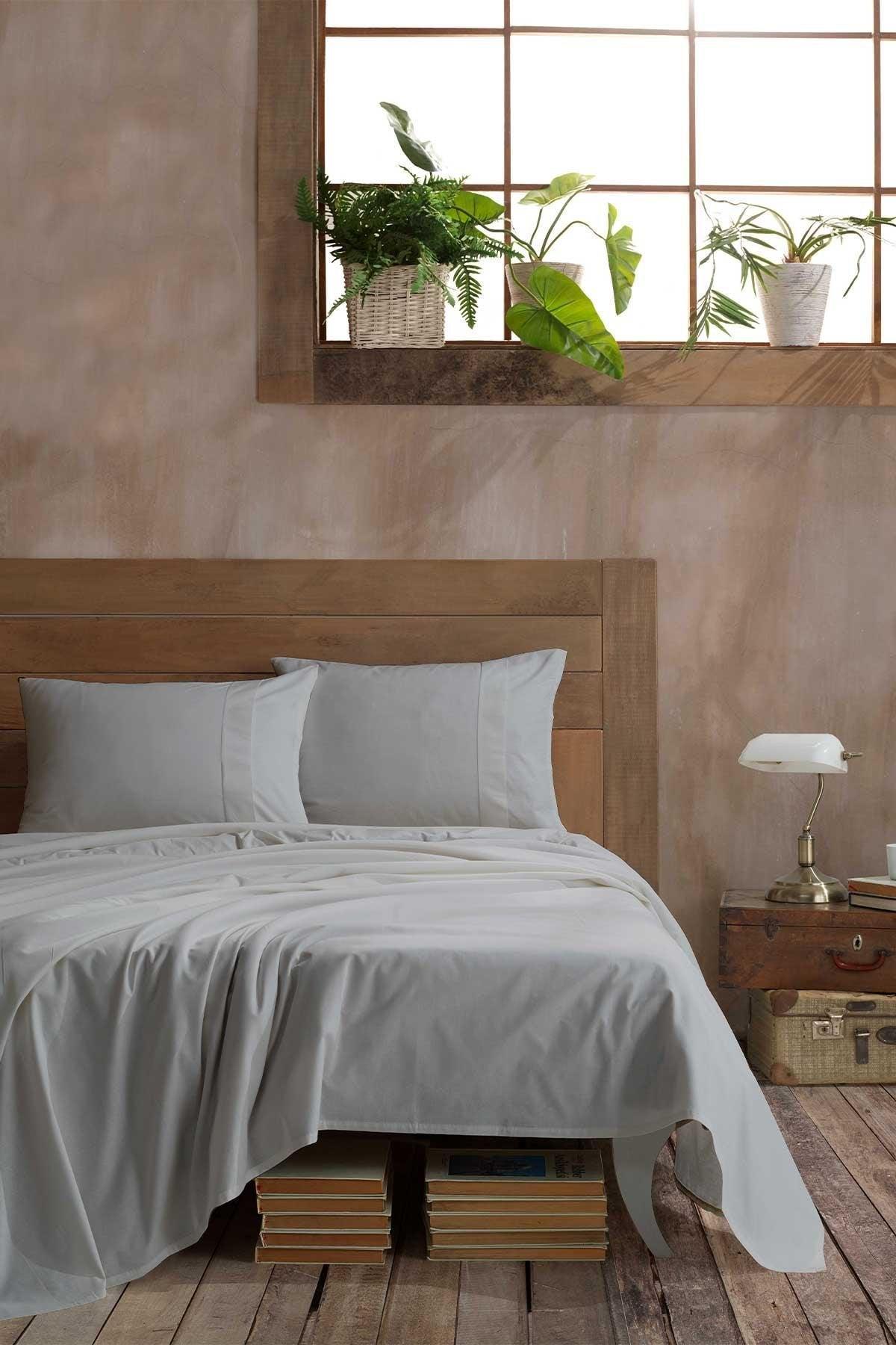 Ranforce Pamuk Çarşaf Seti Çift Kişilik %100 Doğal Pamuk 3 Parça Gümüş - Elart Home