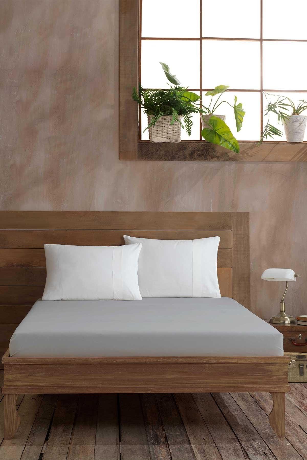 Ranforce Pamuk Fitted Çift Kişilik Çarşaf 160x200cm Gümüş - Elart Home