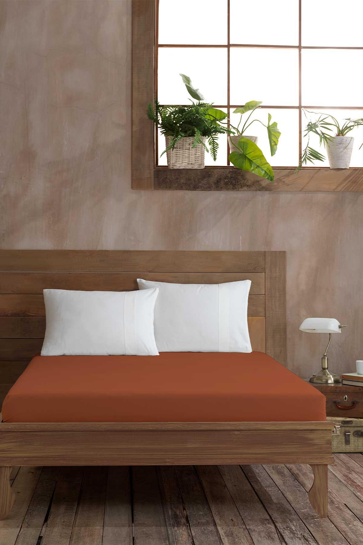 Ranforce Pamuk Fitted Çift Kişilik Çarşaf 160x200cm Tarçın - Elart Home