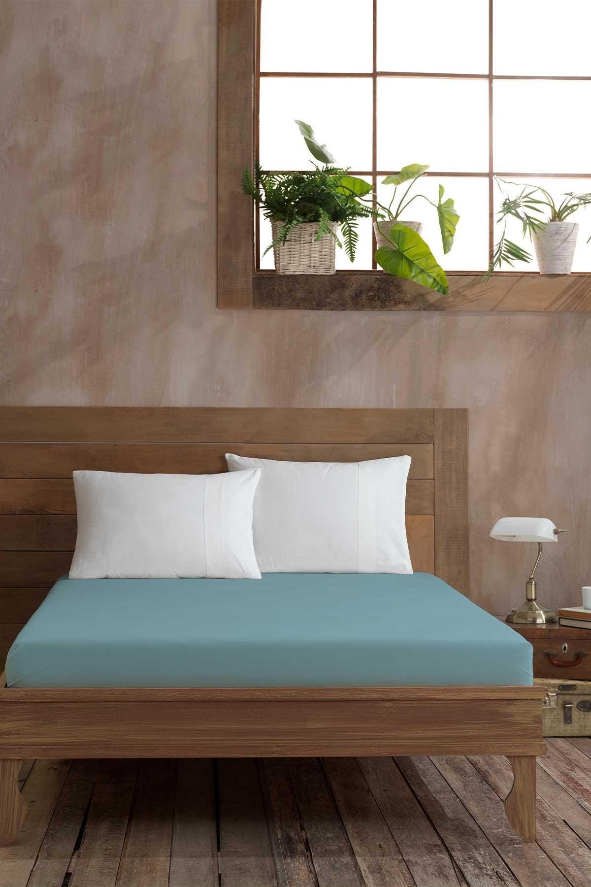 Ranforce Pamuk Fitted Çift Kişilik Çarşaf 160x200cm Yeşil - Elart Home