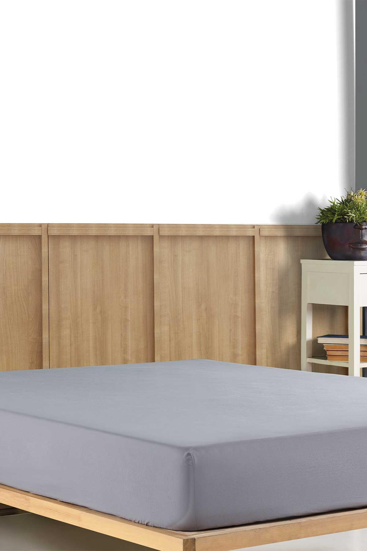 Ranforce Pamuk Fitted Çift Kişilik Çarşaf 180x200cm Gümüş - Elart Home