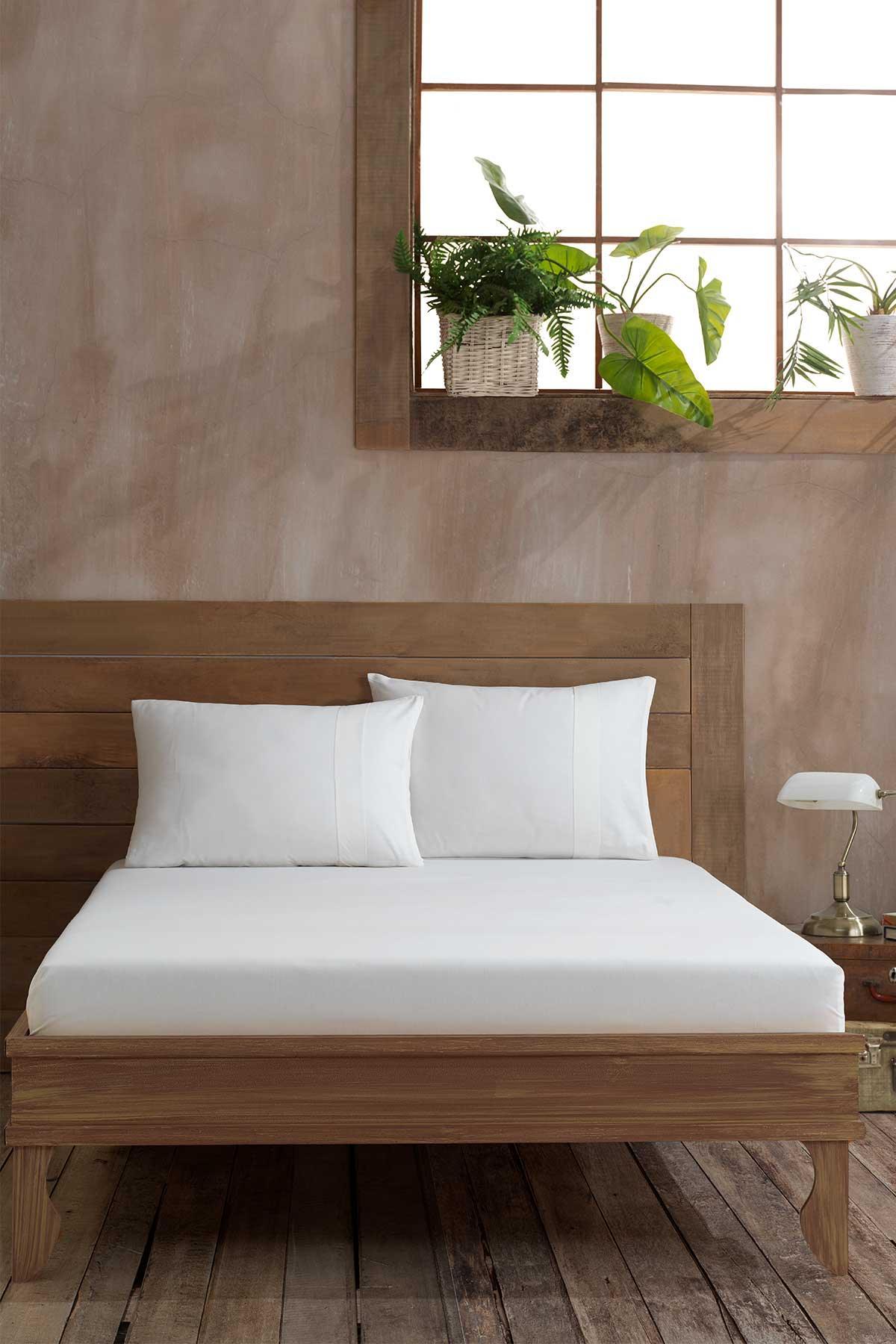 Ranforce Pamuk Fitted Çift Kişilik Çarşaf 180x200cm Krem - Elart Home