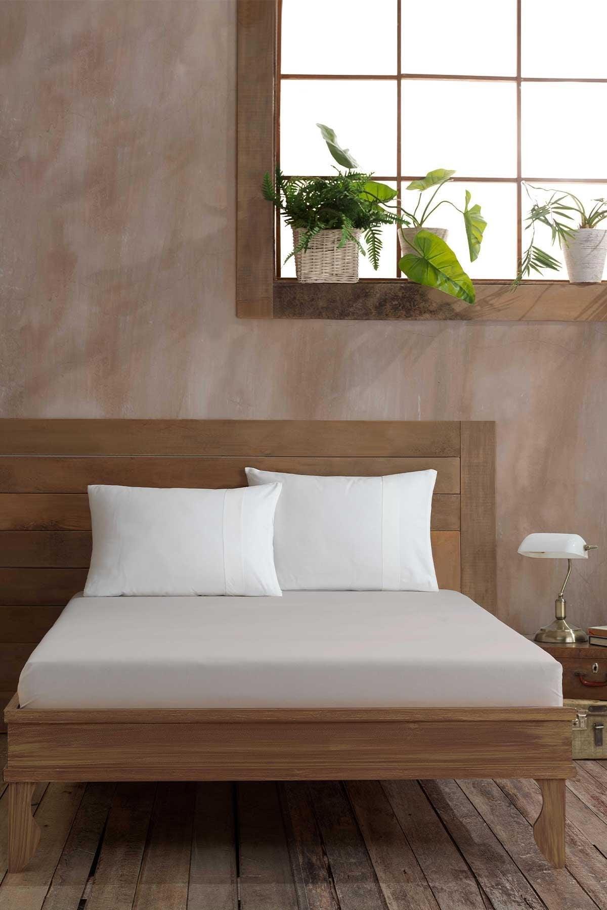 Ranforce Pamuk Fitted Tek Kişilik Çarşaf 100x200cm Ekru - Elart Home