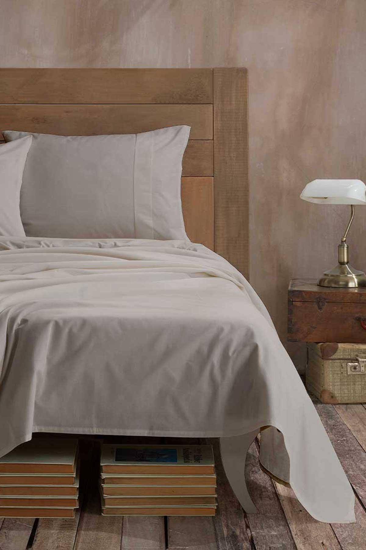 Ranforce %100 Pamuk Çarşaf Seti Tek Kişilik Ekru - Elart Home