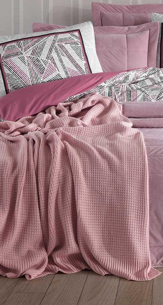 Triko Battaniye Esila Gülkurusu Çift Kişilik (200x220 cm) - Elart Home