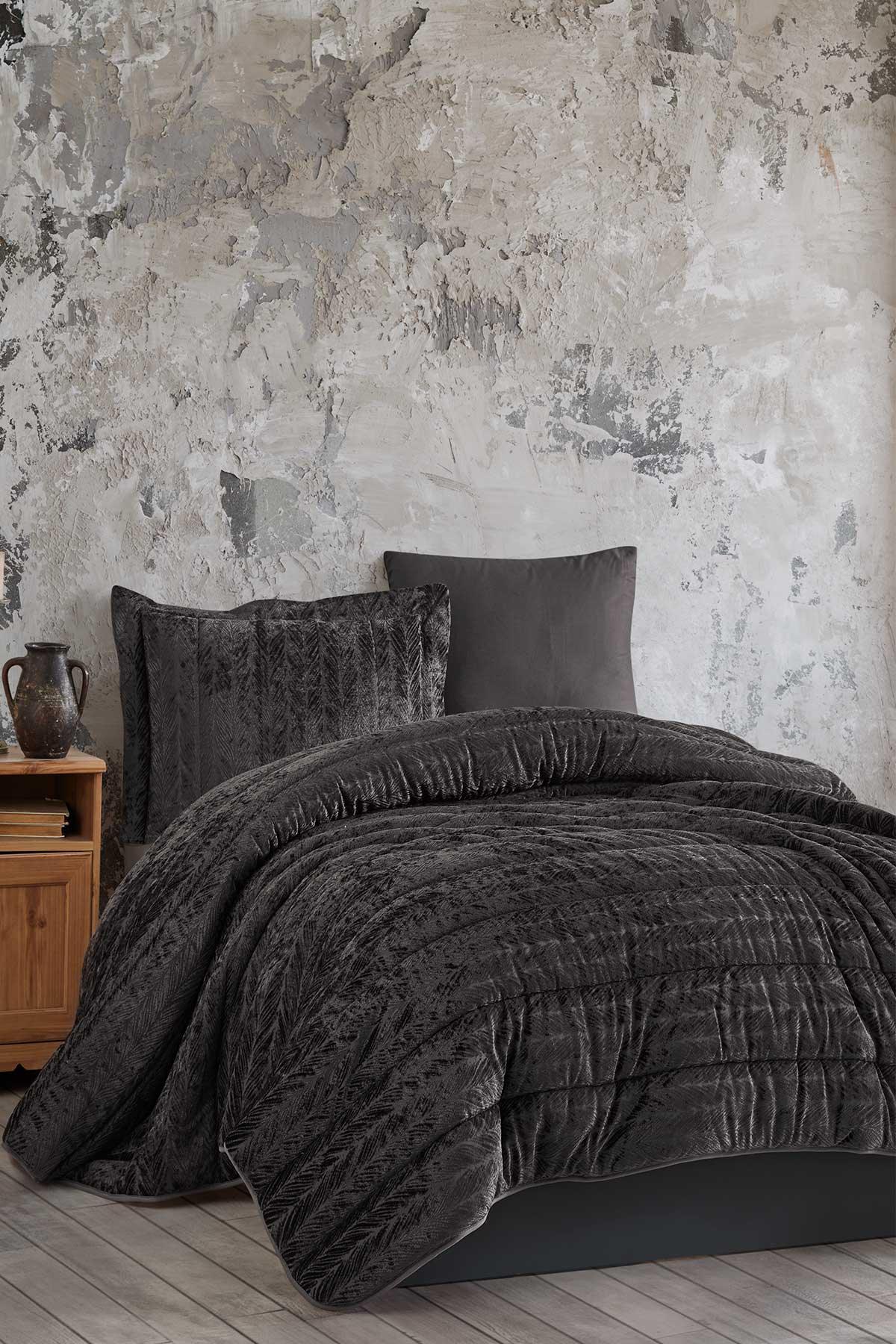 Velvet Kadife Comfort Set Modern Uyku Seti Tek Kişilik Antrasit 2 Parça - Elart Home