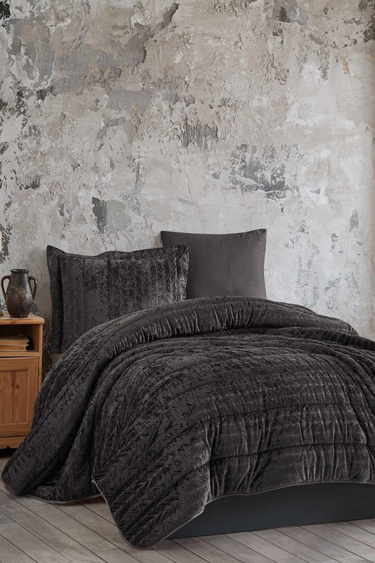 Velvet Kadife Comfort Set Modern Uyku Seti Tek Kişilik Antrasit 2 Parça - Elart Home