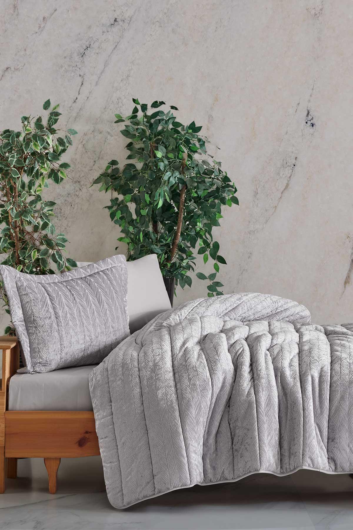 Velvet Kadife Comfort Set Modern Uyku Seti Tek Kişilik Gümüş 2 Parça - Elart Home