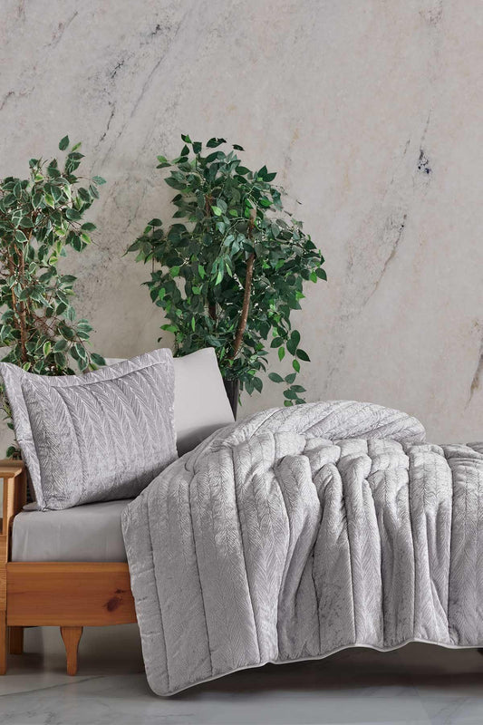 Velvet Kadife Comfort Set Modern Uyku Seti Tek Kişilik Gümüş 2 Parça - Elart Home