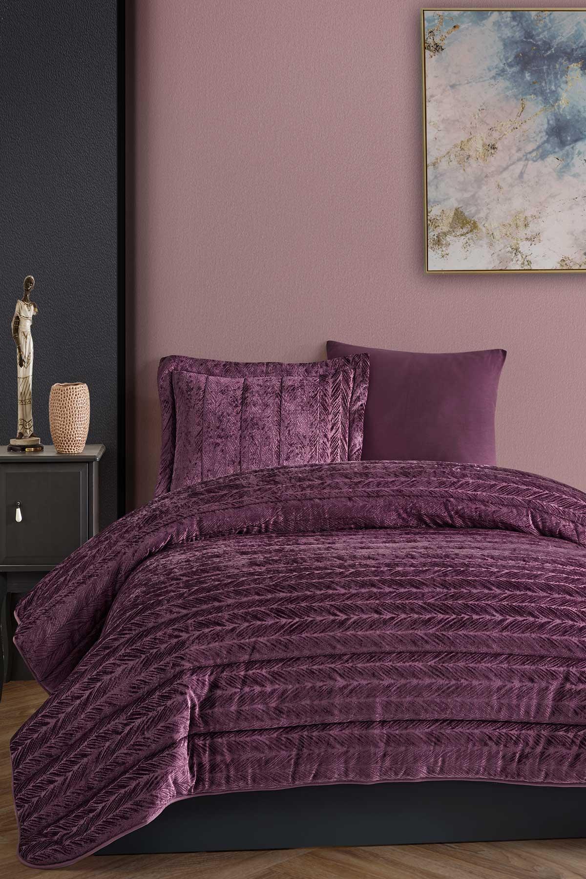 Velvet Kadife Comfort Set Modern Uyku Seti Tek Kişilik Mürdüm 2 Parça - Elart Home