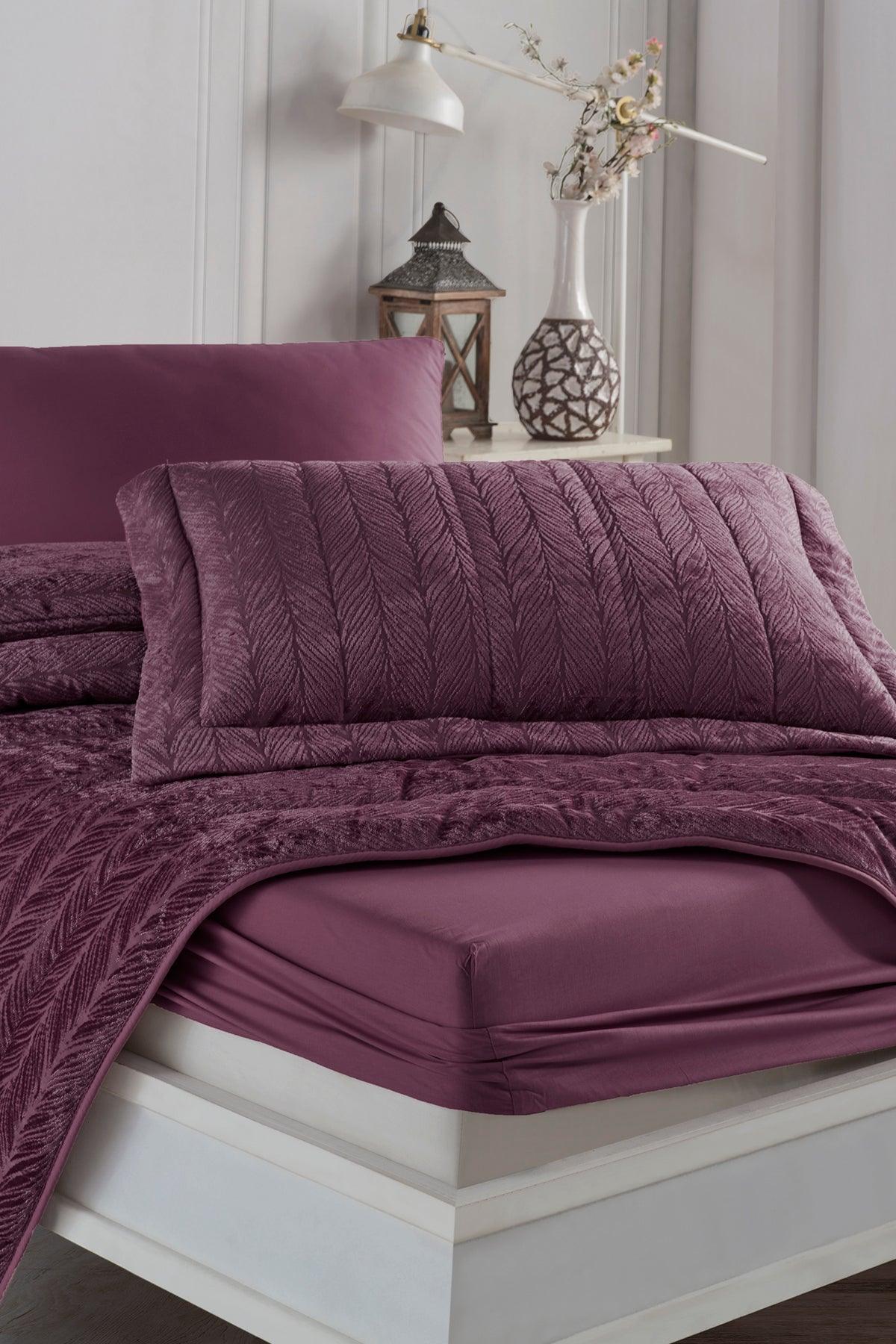 Velvet Kadife Comfort Set Modern Uyku Seti Tek Kişilik Mürdüm 2 Parça - Elart Home
