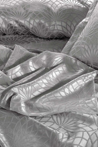 Yatak Örtüsü Takımı Çift Kişilik Jakar Şönil Kumaş Garden Gümüş - Elart Home