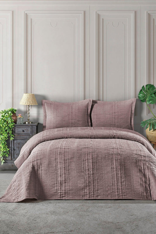 Yatak Örtüsü Takımı Çift Kişilik Matilda Gülkurusu (240x250cm) - Elart Home