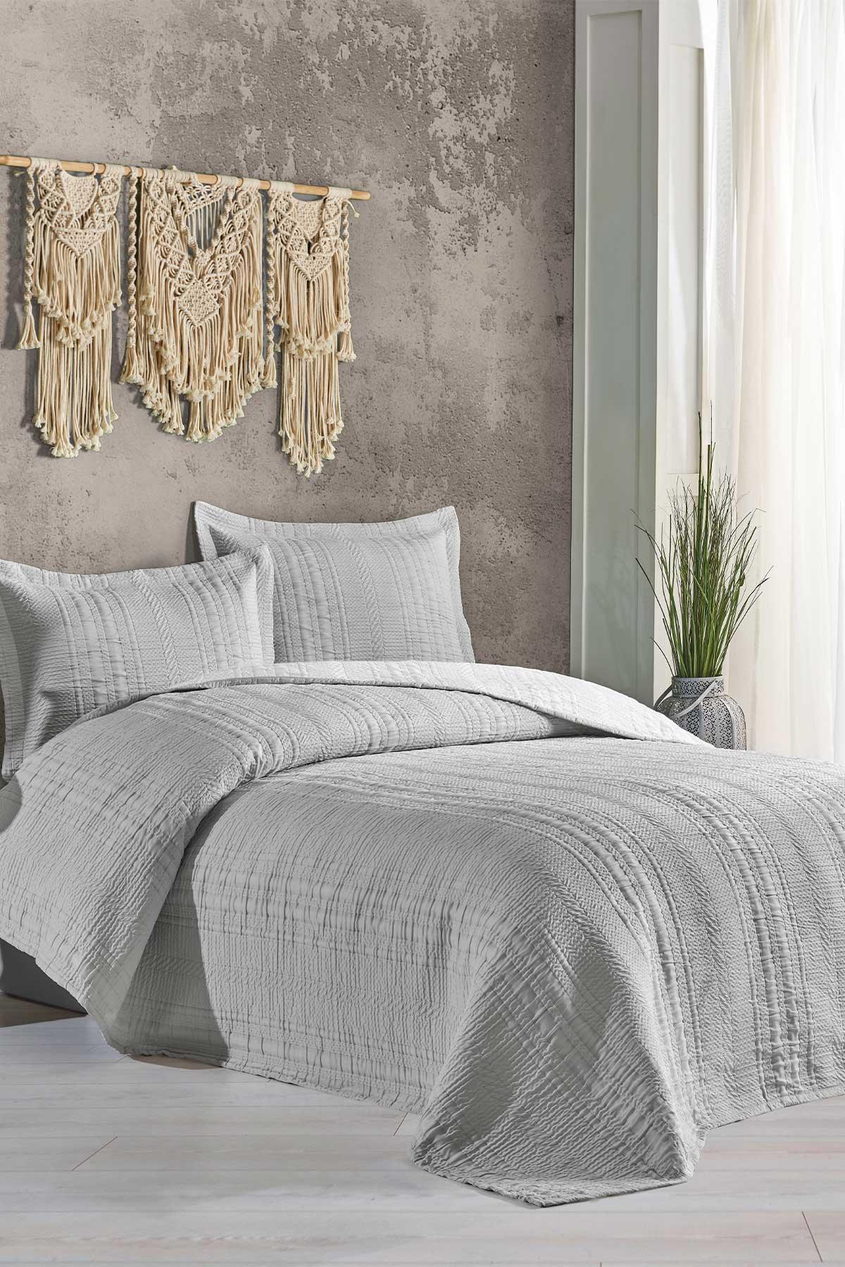 Yatak Örtüsü Takımı Çift Kişilik Matilda Gümüş (240x250cm) - Elart Home