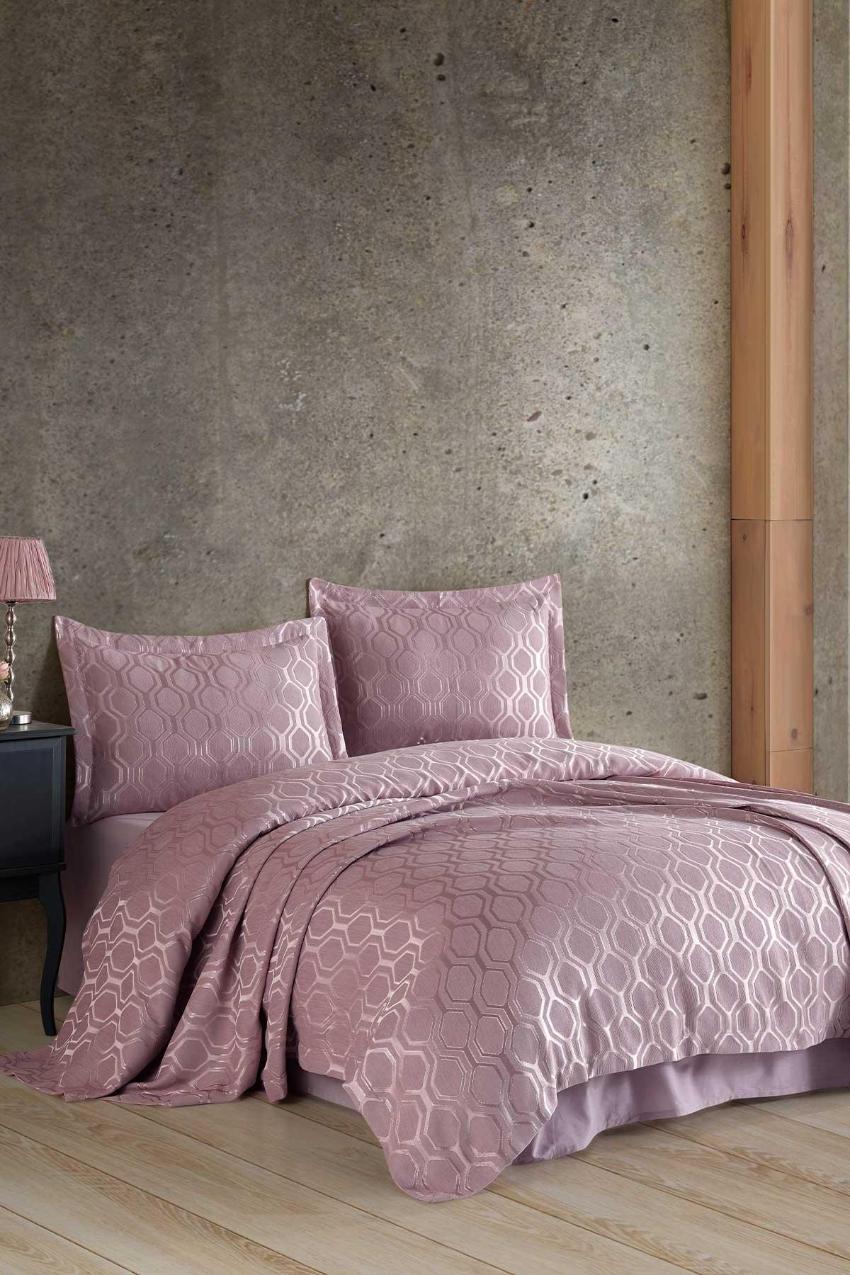 Yatak Örtüsü Takımı Çift Kişilik Şönil Kumaş Andrea Gülkurusu - Elart Home