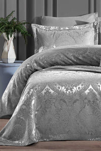 Yatak Örtüsü Takımı Çift Kişilik Şönil Kumaş Enora Gümüş - Elart Home