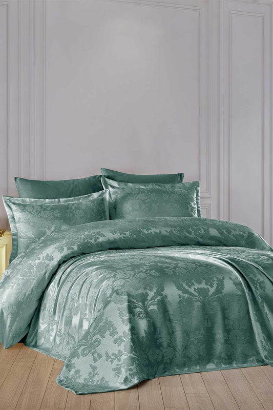 Yatak Örtüsü Takımı Çift Kişilik Şönil Kumaş Vintage Yeşil - Elart Home