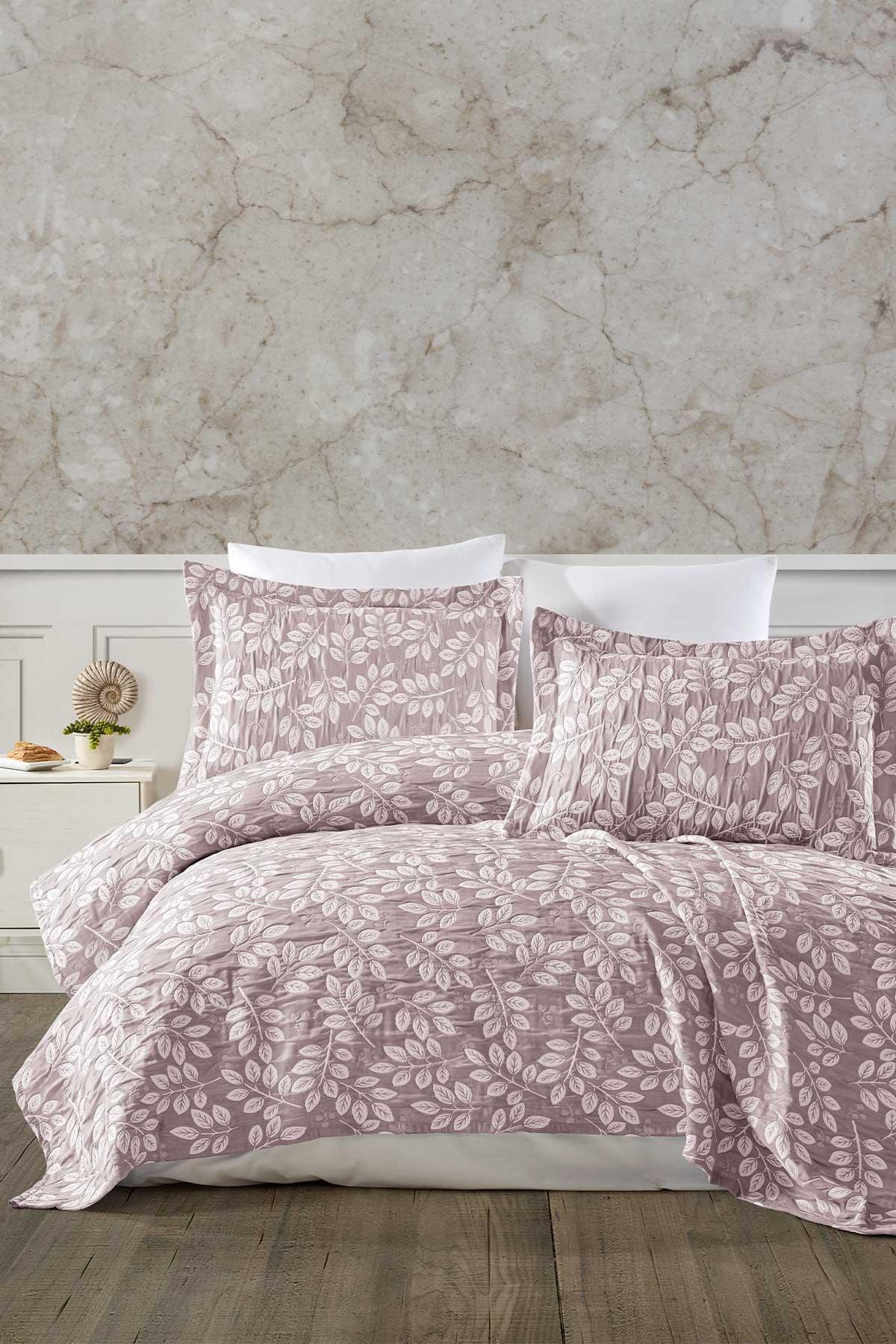 Yatak Örtüsü Takımı Tek Kişilik Pamuklu Krinkıl Eva Gülkurusu - Elart Home