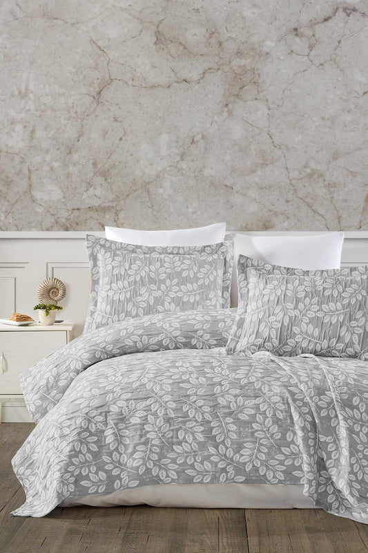 Yatak Örtüsü Takımı Tek Kişilik Pamuklu Krinkıl Eva Gümüş - Elart Home
