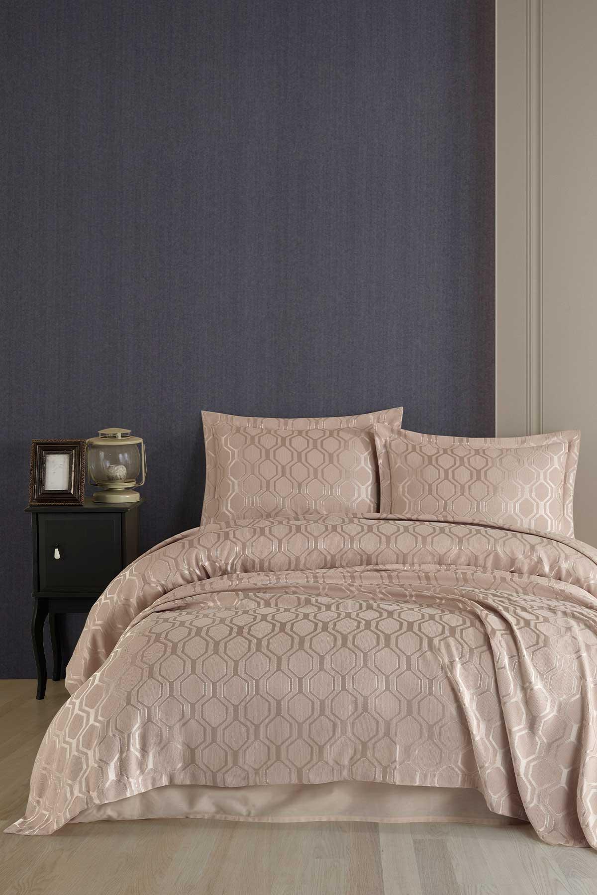 Yatak Örtüsü Takımı Tek Kişilik Şönil Kumaş Andrea Ekru - Elart Home