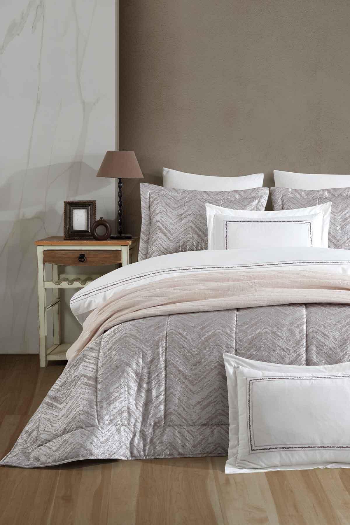 Çeyiz Paketi 10 Parça (yatak örtüsü+nevresim takımı+battaniye) Ambiyans Ekru - Elart Home