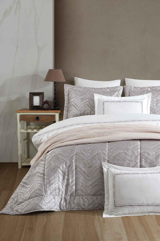 Çeyiz Paketi 10 Parça (yatak örtüsü+nevresim takımı+battaniye) Ambiyans Ekru - Elart Home