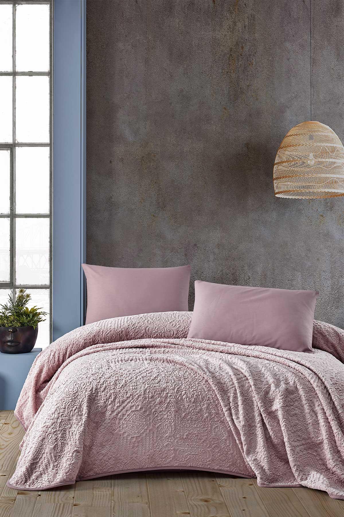 Embos Battaniye Etnik Desen Çift Kişilik Gülkurusu 220x240cm - Elart Home