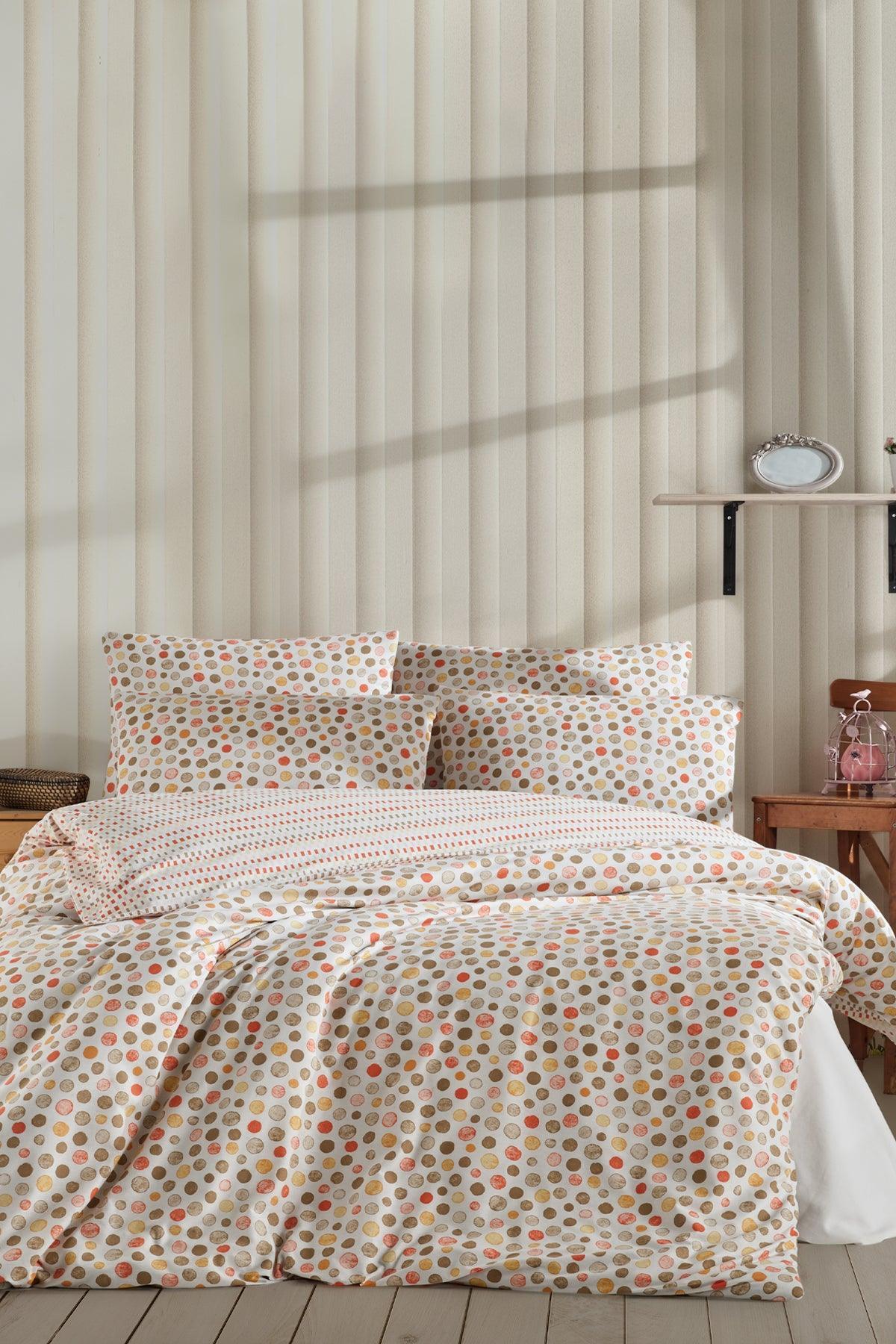 Fitted Nevresim takımı çift kişilik %100 doğal pamuk ranforce 4 parça Point Pudra - Elart Home