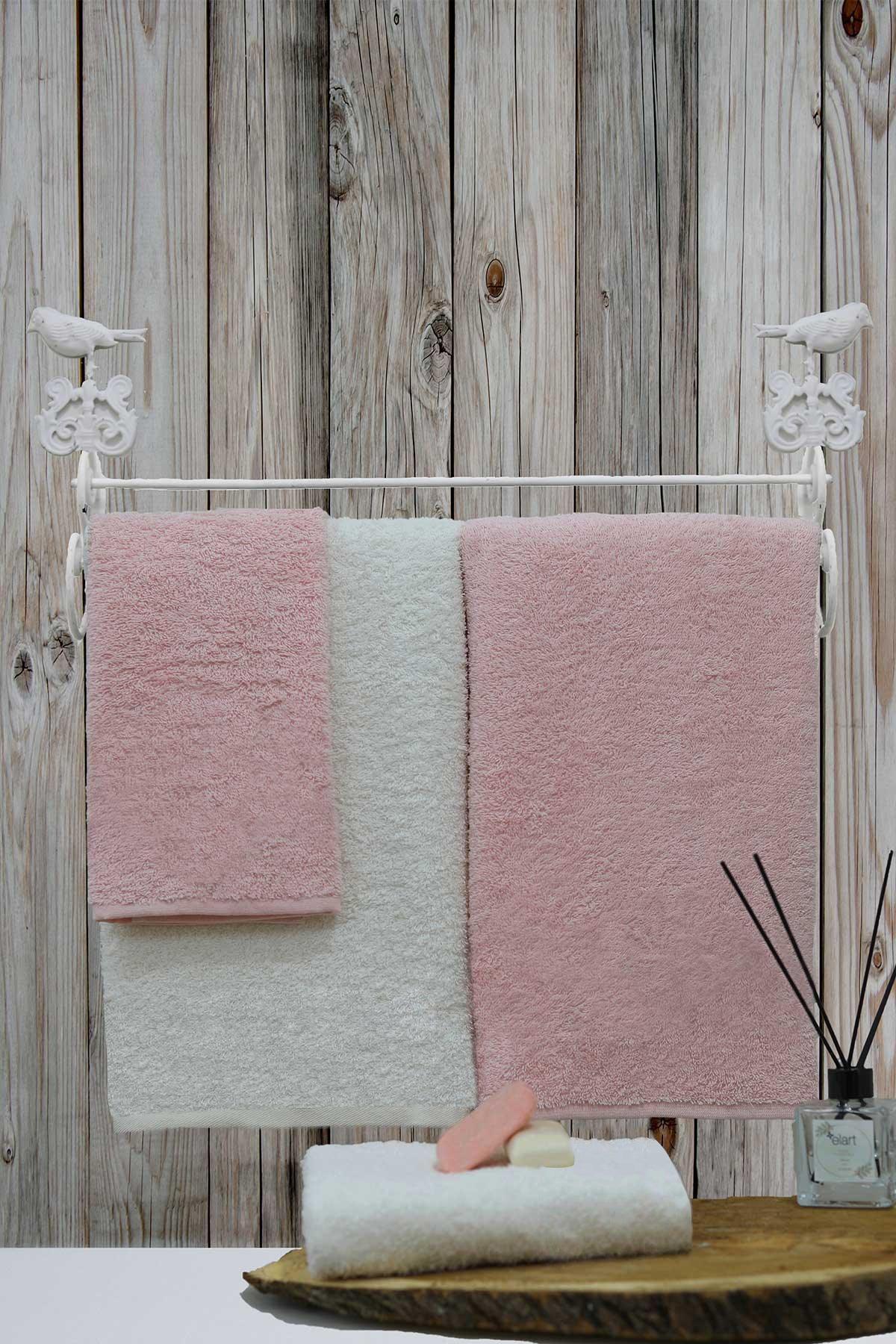 Hamam Havlu Seti % 100 Pamuk 4 Parça Naturel Pudra - Elart Home