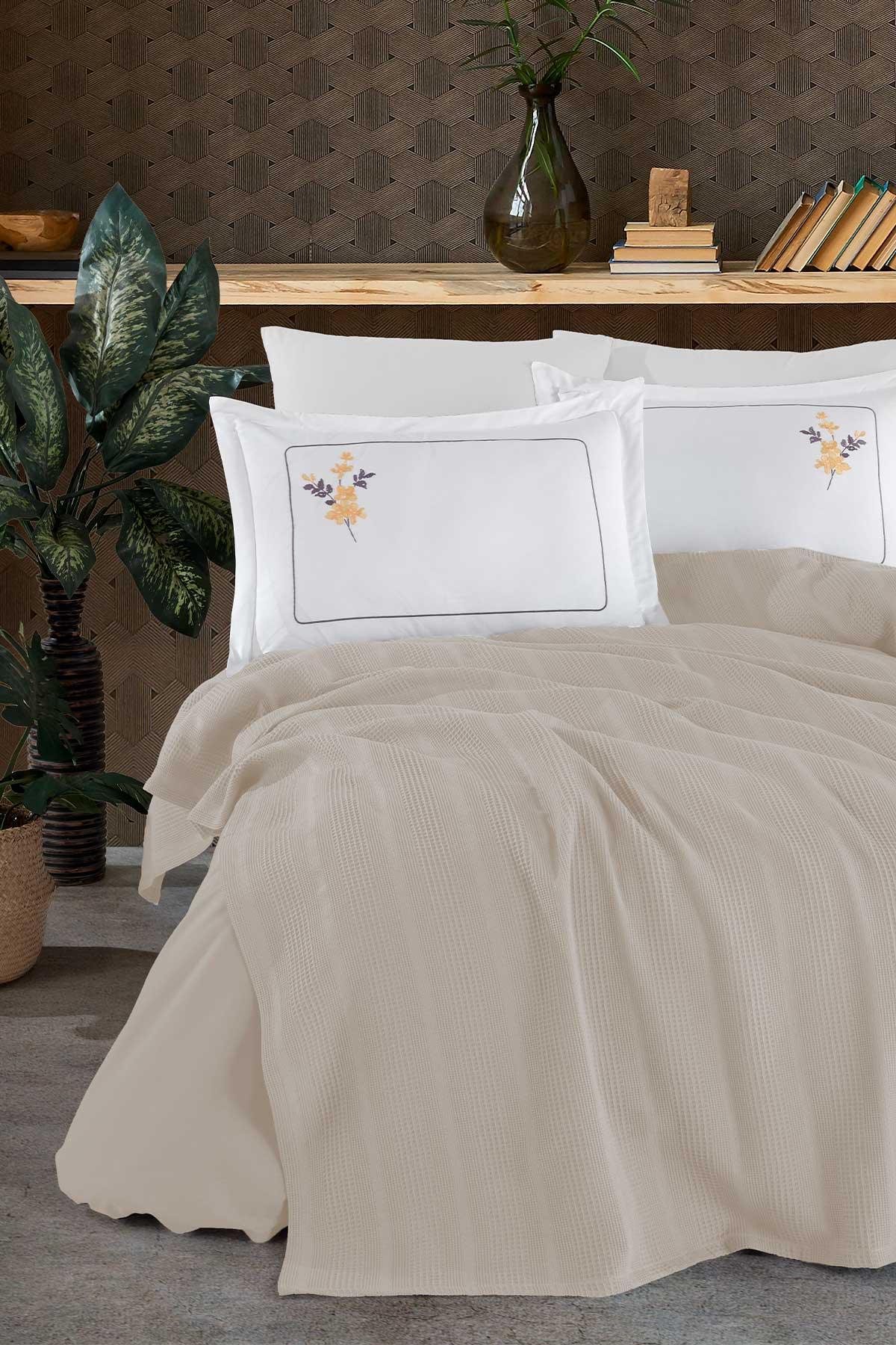 Molly Pamuklu Pike Tek Kişilik Bej (160x230 cm) - Elart Home