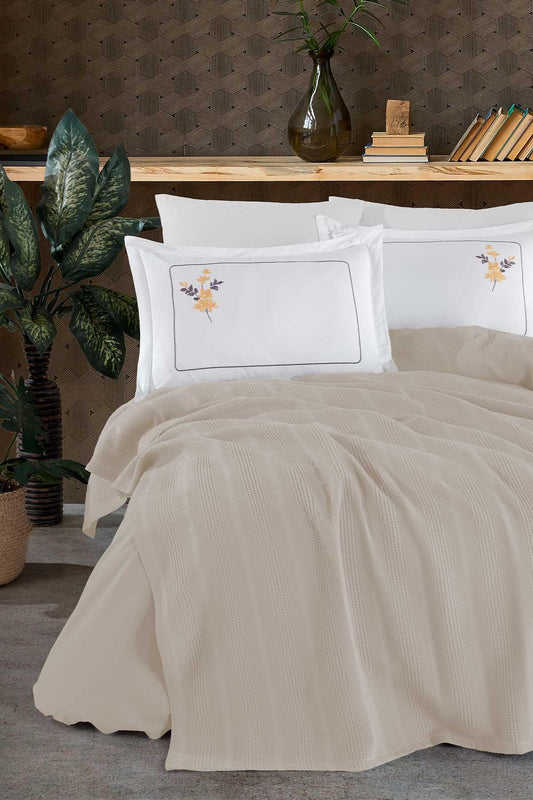 Molly Pamuklu Pike Tek Kişilik Bej (160x230 cm) - Elart Home