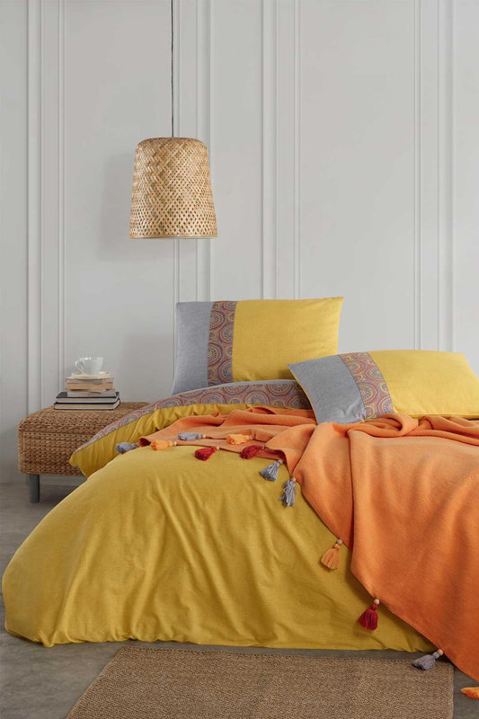 Pamuk Nevresimli Battaniye Seti 5 Parça Charm Hardal - Elart Home