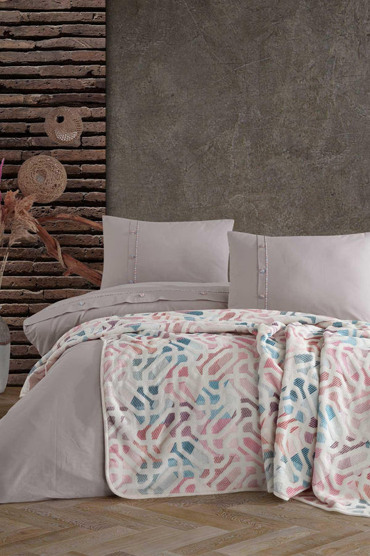 Pamuk Nevresimli Battaniye Seti 5 Parça Mila Ekru - Elart Home